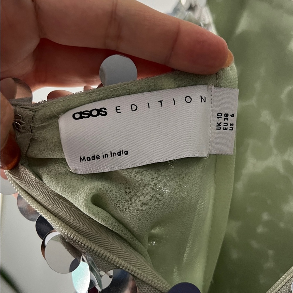 ASOS EDITION paillette sequin mermaid Skirt silver green 6 - Picture 5 of 8